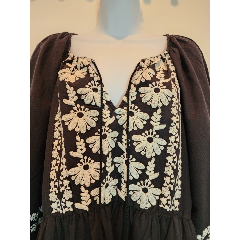 Sundance Womens Boho Embroidered Peasant Midi Dress L Black Floral Josephena - Picture 7 of 14